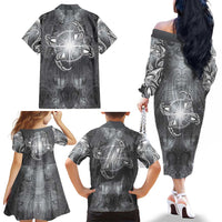 New Zealand Matariki Ururangi Family Matching Off The Shoulder Long Sleeve Dress and Hawaiian Shirt Maori Moko Grey Galaxy LT05 - Polynesian Pride