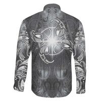 New Zealand Matariki Ururangi Family Matching Off The Shoulder Long Sleeve Dress and Hawaiian Shirt Maori Moko Grey Galaxy LT05 - Polynesian Pride