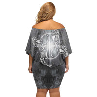 New Zealand Matariki Ururangi Family Matching Off Shoulder Short Dress and Hawaiian Shirt Maori Moko Grey Galaxy LT05 - Polynesian Pride