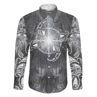 New Zealand Matariki Ururangi Family Matching Puletasi and Hawaiian Shirt Maori Moko Grey Galaxy LT05 Dad's Shirt - Long Sleeve Grey - Polynesian Pride