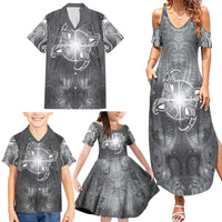 New Zealand Matariki Ururangi Family Matching Summer Maxi Dress and Hawaiian Shirt Maori Moko Grey Galaxy LT05 - Polynesian Pride