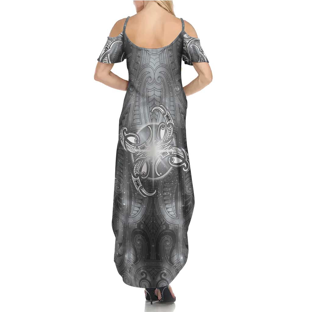 New Zealand Matariki Ururangi Family Matching Summer Maxi Dress and Hawaiian Shirt Maori Moko Grey Galaxy LT05 - Polynesian Pride