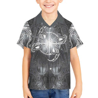 New Zealand Matariki Ururangi Family Matching Tank Maxi Dress and Hawaiian Shirt Maori Moko Grey Galaxy LT05 Son's Shirt Grey - Polynesian Pride