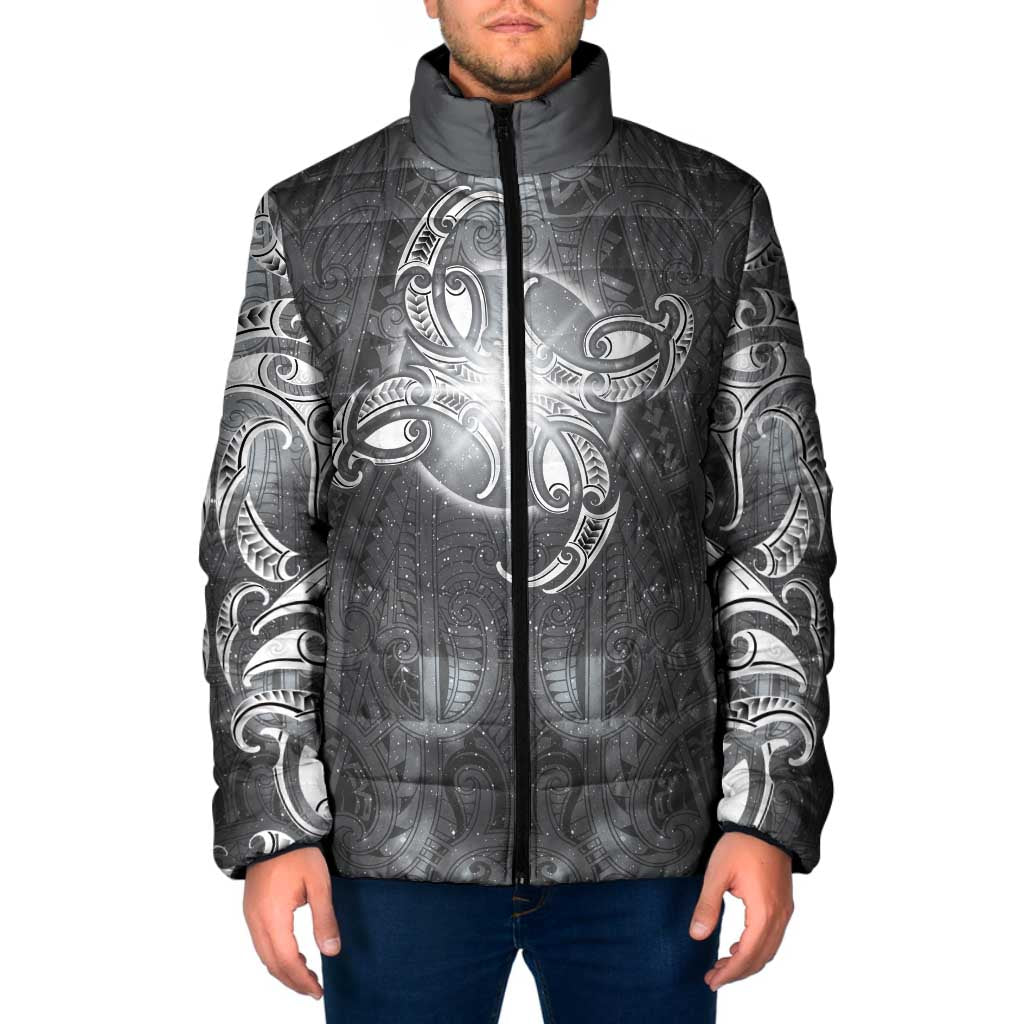 New Zealand Matariki Ururangi Padded Jacket Maori Moko Grey Galaxy LT05 Men Grey - Polynesian Pride