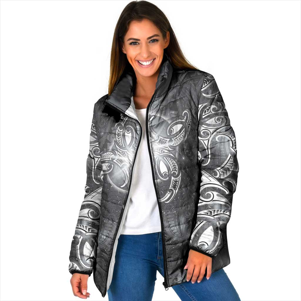 New Zealand Matariki Ururangi Padded Jacket Maori Moko Grey Galaxy LT05 Women Grey - Polynesian Pride