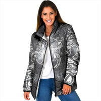 New Zealand Matariki Ururangi Padded Jacket Maori Moko Grey Galaxy LT05 Women Grey - Polynesian Pride