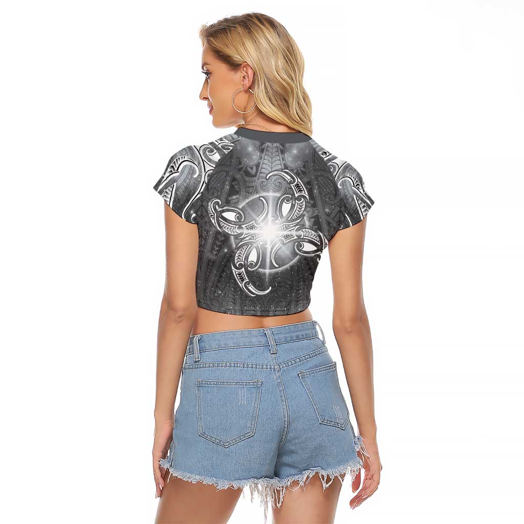 New Zealand Matariki Ururangi Raglan Cropped T Shirt Maori Moko Grey Galaxy LT05 - Polynesian Pride