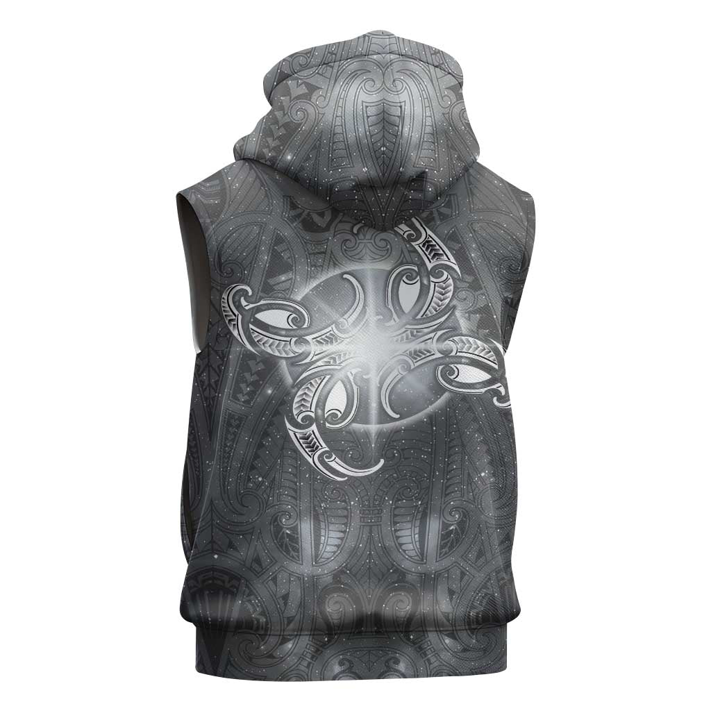 New Zealand Matariki Ururangi Sleeveless Zip Hoodie Maori Moko Grey Galaxy LT05 - Polynesian Pride