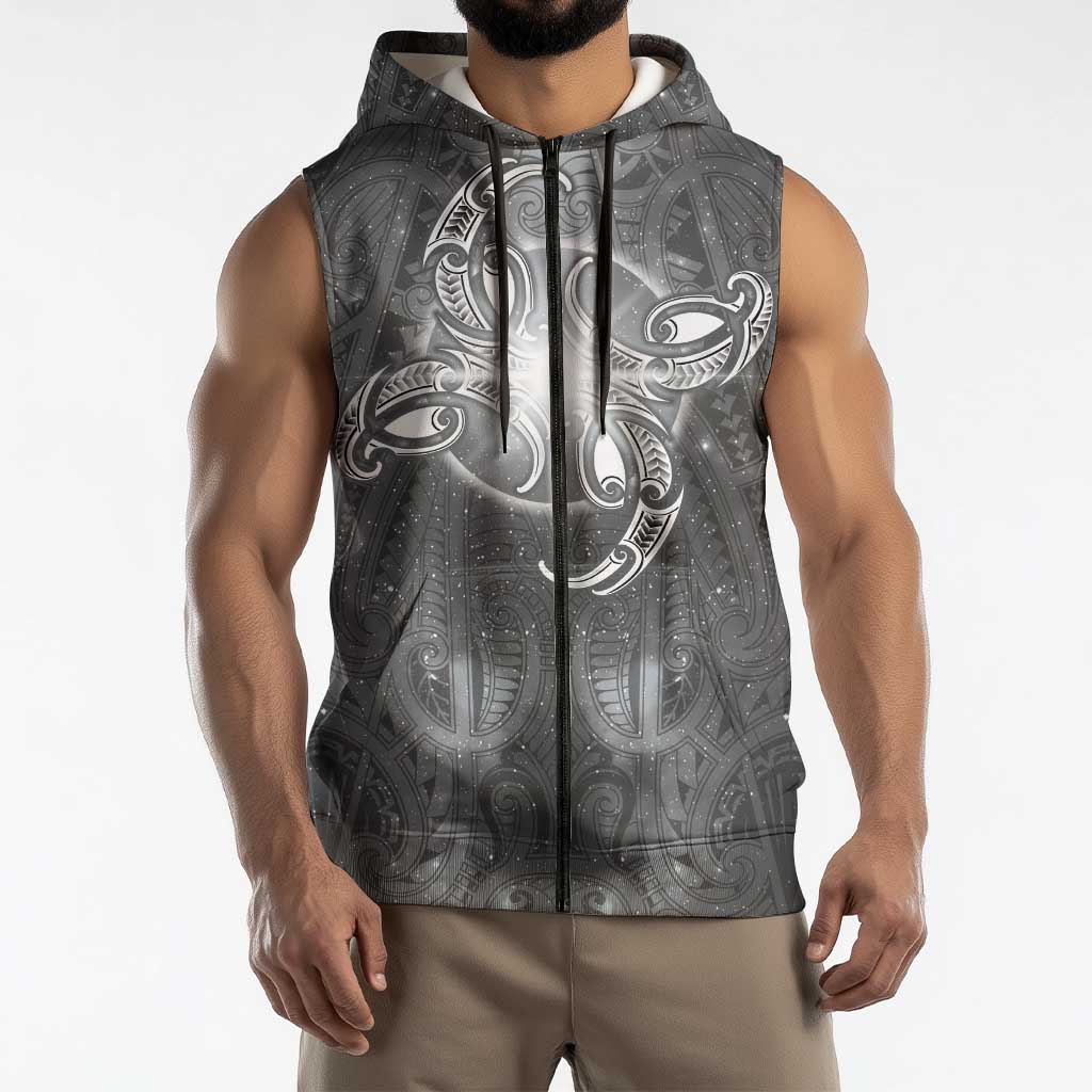 New Zealand Matariki Ururangi Sleeveless Zip Hoodie Maori Moko Grey Galaxy LT05 - Polynesian Pride