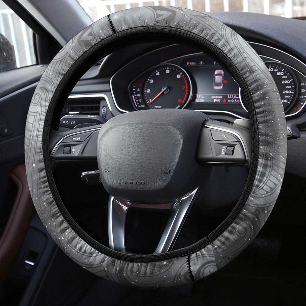 New Zealand Matariki Ururangi Steering Wheel Cover Maori Moko Grey Galaxy