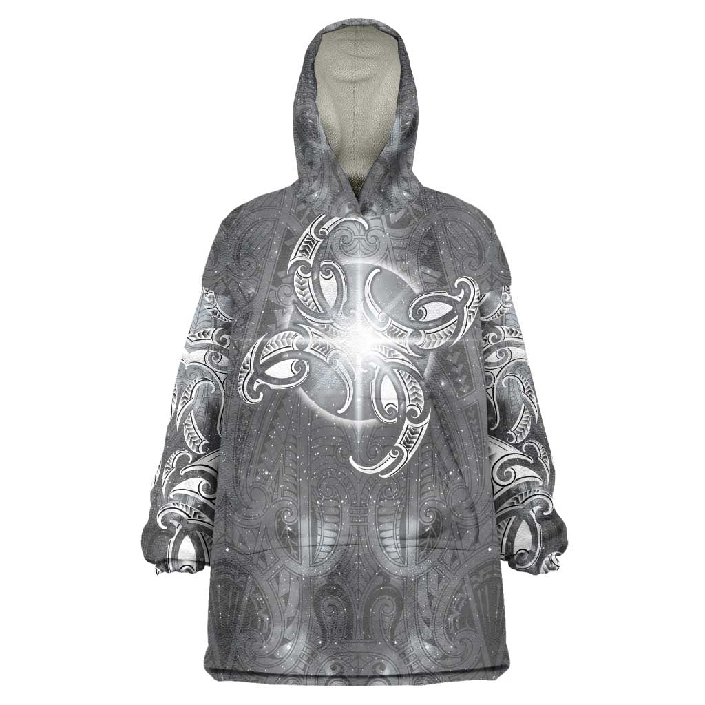 New Zealand Matariki Ururangi Wearable Blanket Hoodie Maori Moko Grey Galaxy LT05 One Size Grey - Polynesian Pride