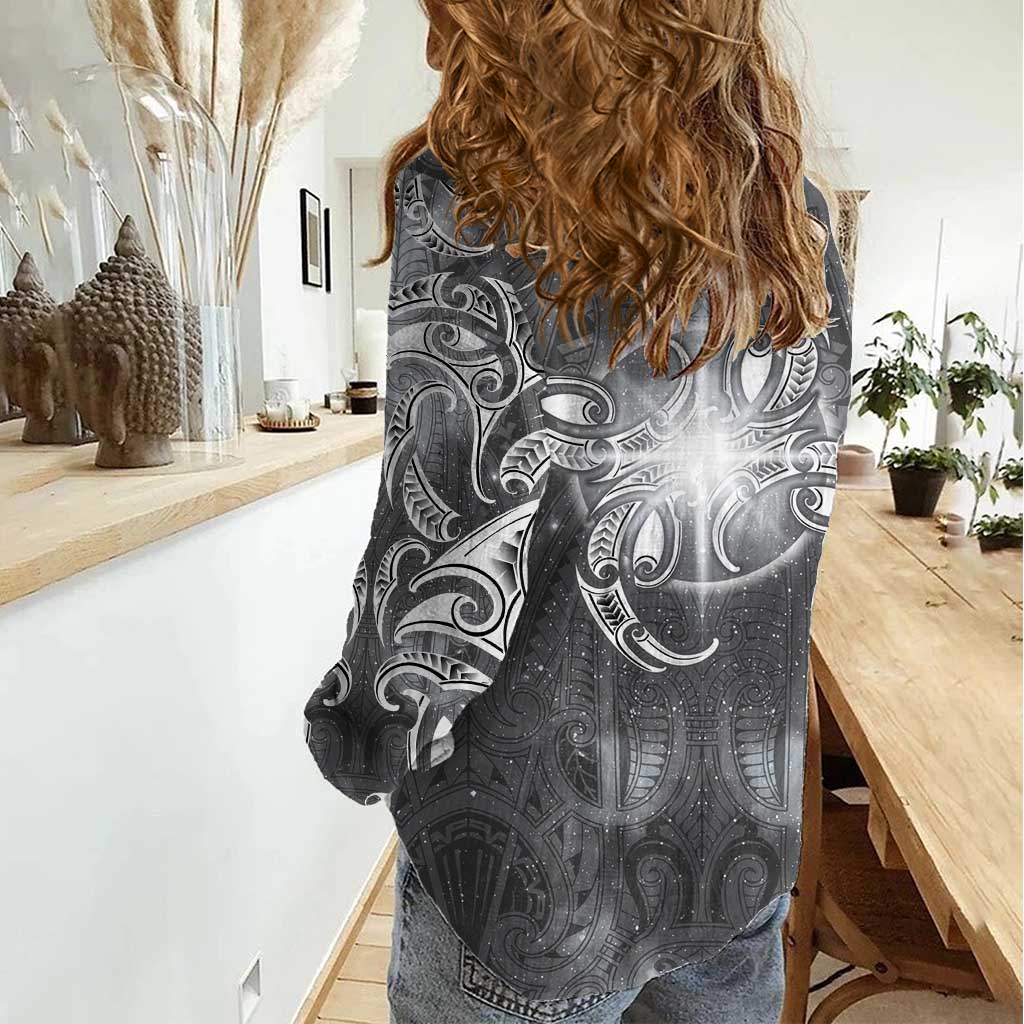New Zealand Matariki Ururangi Women Casual Shirt Maori Moko Grey Galaxy LT05 - Polynesian Pride