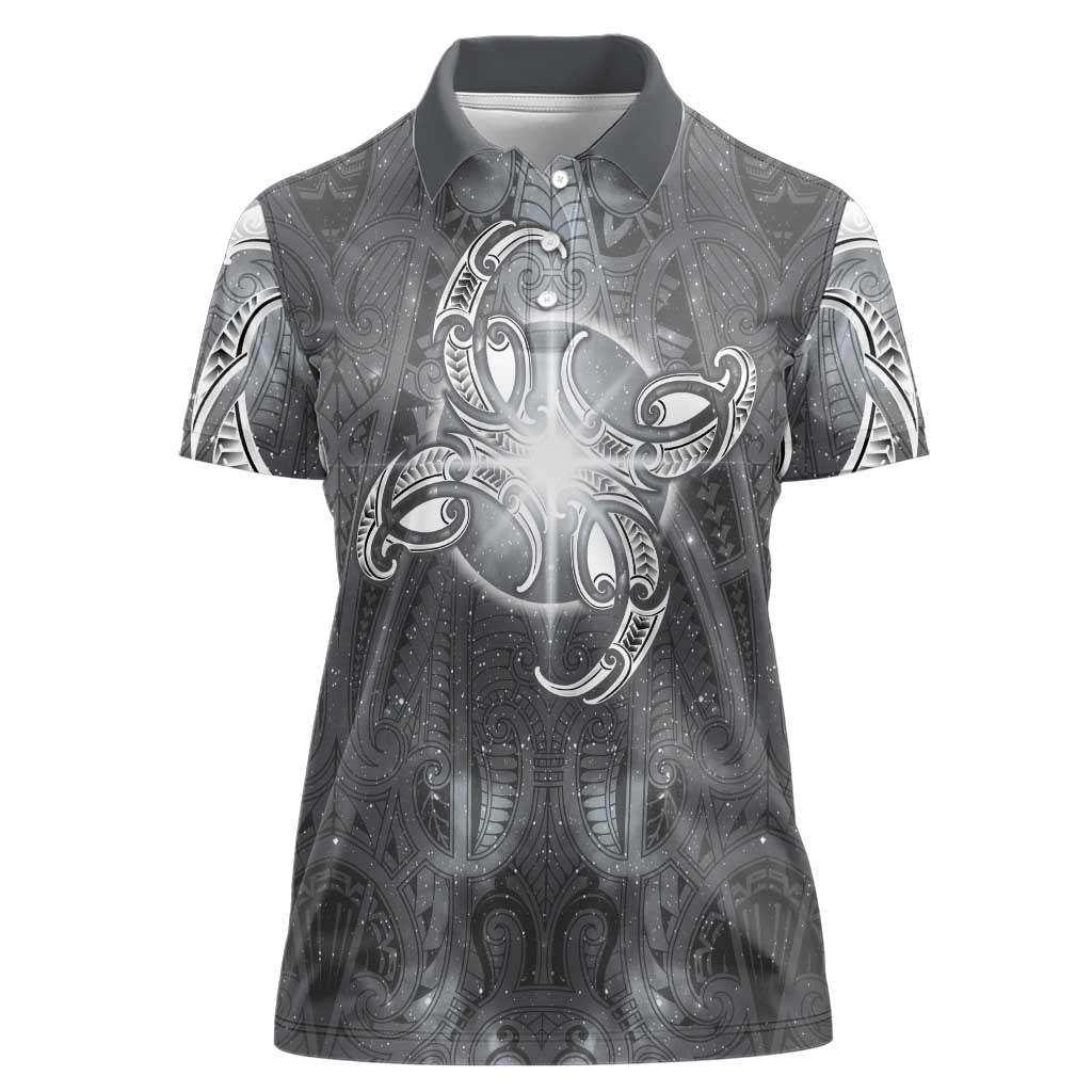 New Zealand Matariki Ururangi Women Polo Shirt Maori Moko Grey Galaxy LT05 Female Grey - Polynesian Pride