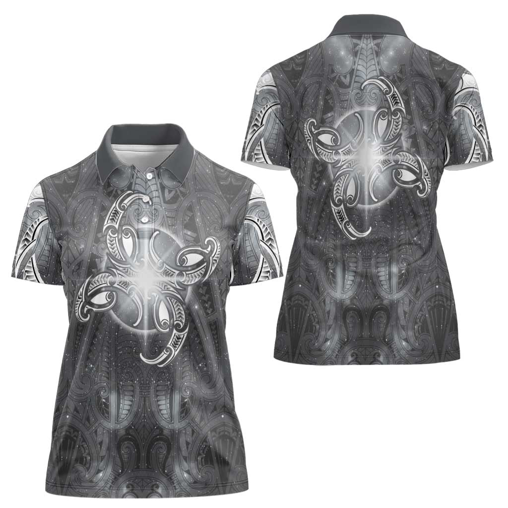 New Zealand Matariki Ururangi Women Polo Shirt Maori Moko Grey Galaxy LT05 - Polynesian Pride