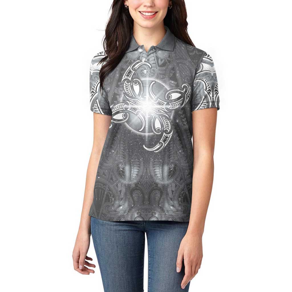 New Zealand Matariki Ururangi Women Polo Shirt Maori Moko Grey Galaxy LT05 - Polynesian Pride