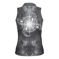 New Zealand Matariki Ururangi Women Sleeveless Polo Shirt Maori Moko Grey Galaxy