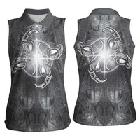 New Zealand Matariki Ururangi Women Sleeveless Polo Shirt Maori Moko Grey Galaxy
