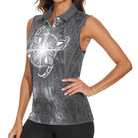 New Zealand Matariki Ururangi Women Sleeveless Polo Shirt Maori Moko Grey Galaxy