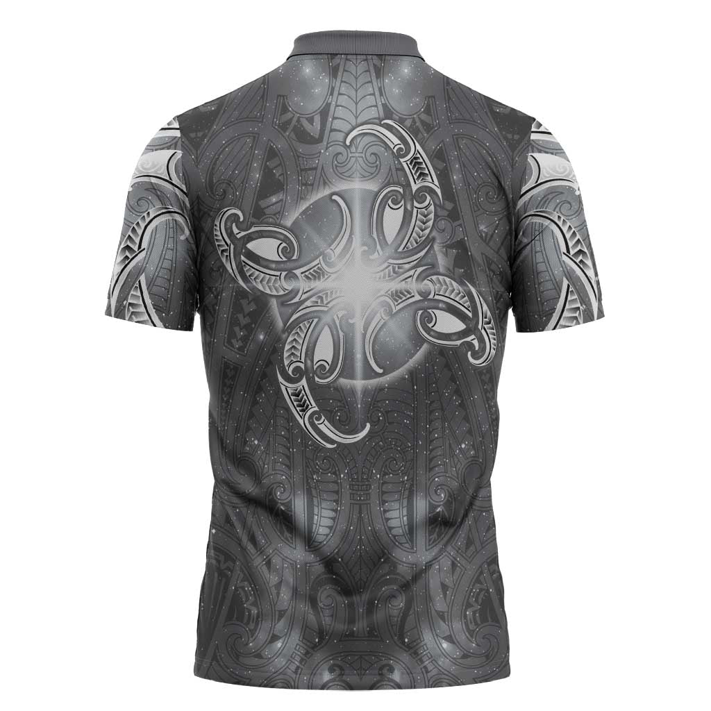 New Zealand Matariki Ururangi Zipper Polo Shirt Maori Moko Grey Galaxy LT05 - Polynesian Pride