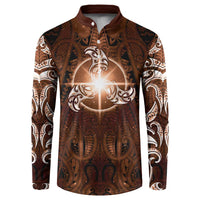 New Zealand Matariki Tupuanuku Button Sweatshirt Maori Moko Brown Galaxy