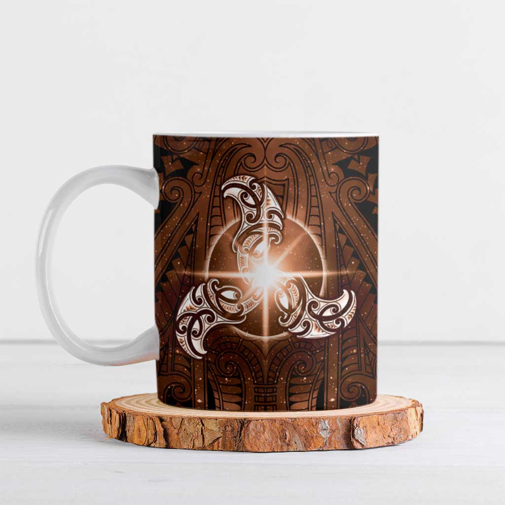 New Zealand Matariki Tupuanuku Ceramic Mug Maori Moko Brown Galaxy