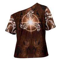 New Zealand Matariki Tupuanuku Cross Shoulder Shirt Maori Moko Brown Galaxy LT05 - Polynesian Pride