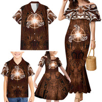 New Zealand Matariki Tupuanuku Family Matching Mermaid Dress and Hawaiian Shirt Maori Moko Brown Galaxy LT05 - Polynesian Pride