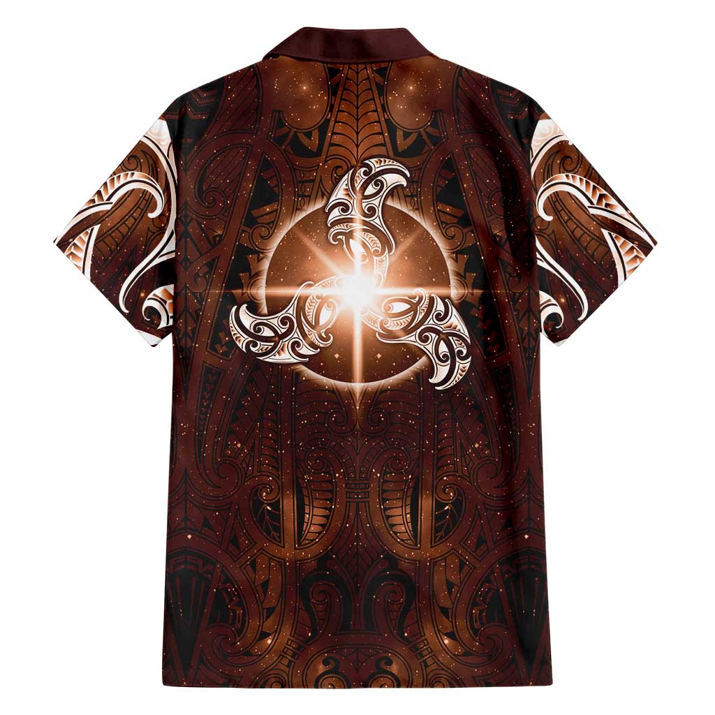 New Zealand Matariki Tupuanuku Family Matching Off The Shoulder Long Sleeve Dress and Hawaiian Shirt Maori Moko Brown Galaxy LT05 - Polynesian Pride