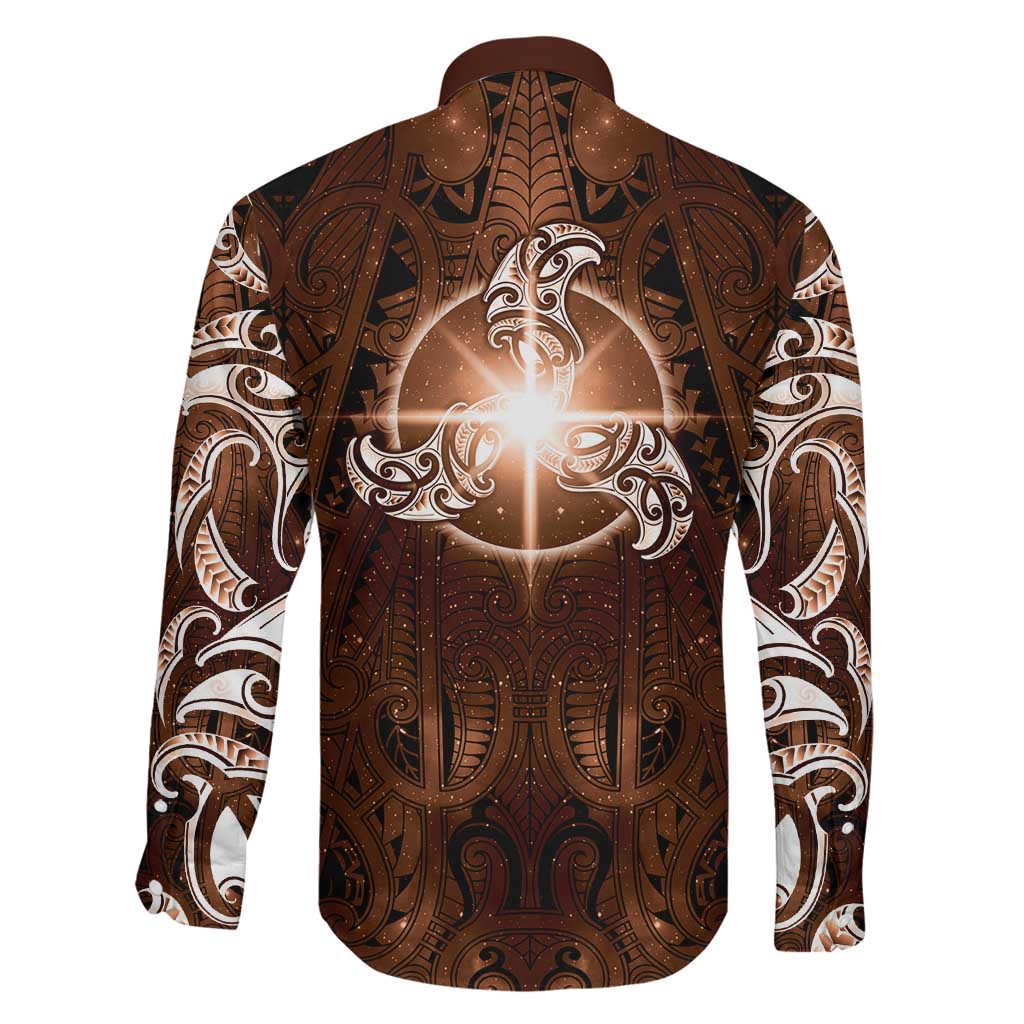 New Zealand Matariki Tupuanuku Family Matching Off The Shoulder Long Sleeve Dress and Hawaiian Shirt Maori Moko Brown Galaxy LT05 - Polynesian Pride