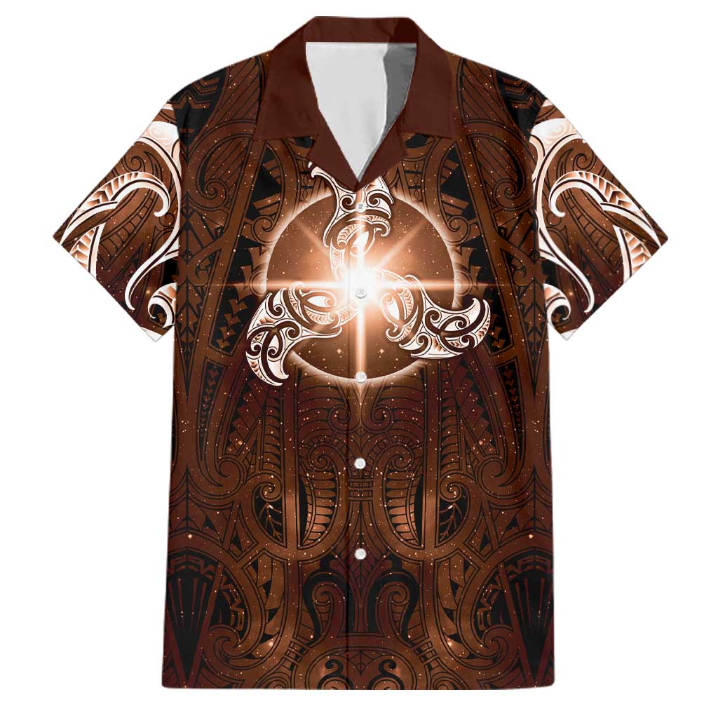 New Zealand Matariki Tupuanuku Family Matching Off Shoulder Maxi Dress and Hawaiian Shirt Maori Moko Brown Galaxy LT05 Dad's Shirt - Short Sleeve Brown - Polynesian Pride