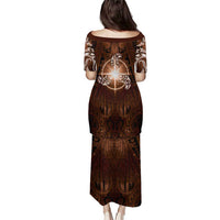 New Zealand Matariki Tupuanuku Family Matching Puletasi and Hawaiian Shirt Maori Moko Brown Galaxy LT05 - Polynesian Pride