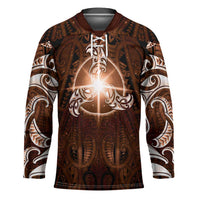 New Zealand Matariki Tupuanuku Hockey Jersey Maori Moko Brown Galaxy LT05 Unisex Brown - Polynesian Pride