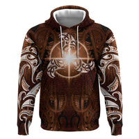 New Zealand Matariki Tupuanuku Hoodie Maori Moko Brown Galaxy LT05 Pullover Hoodie Brown - Polynesian Pride