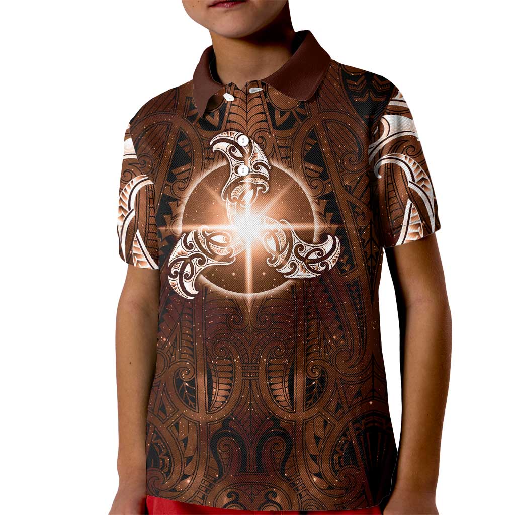 New Zealand Matariki Tupuanuku Kid Polo Shirt Maori Moko Brown Galaxy