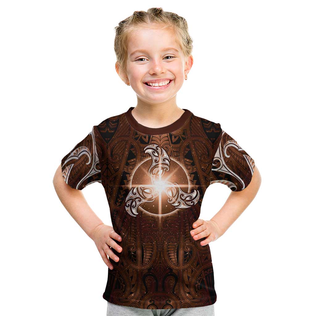 New Zealand Matariki Tupuanuku Kid T Shirt Maori Moko Brown Galaxy LT05 Brown - Polynesian Pride