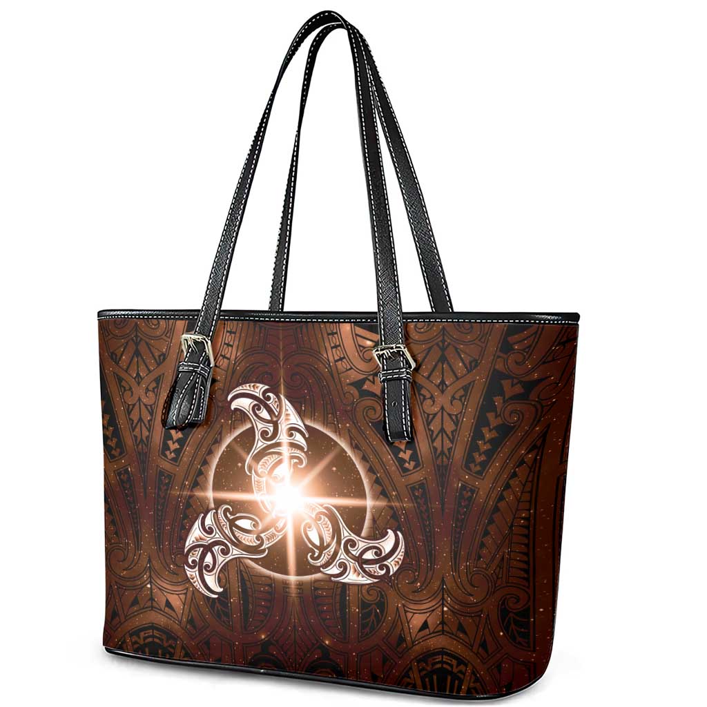 New Zealand Matariki Tupuanuku Leather Tote Bag Maori Moko Brown Galaxy LT05 - Polynesian Pride