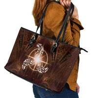 New Zealand Matariki Tupuanuku Leather Tote Bag Maori Moko Brown Galaxy LT05 - Polynesian Pride