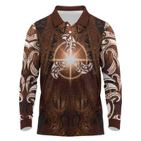 New Zealand Matariki Tupuanuku Long Sleeve Polo Shirt Maori Moko Brown Galaxy