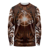 New Zealand Matariki Tupuanuku Long Sleeve Shirt Maori Moko Brown Galaxy LT05 Unisex Brown - Polynesian Pride