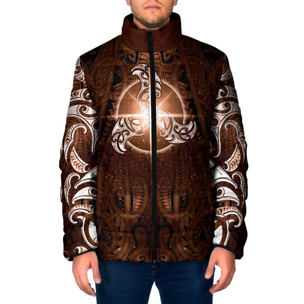 New Zealand Matariki Tupuanuku Padded Jacket Maori Moko Brown Galaxy LT05 Men Brown - Polynesian Pride