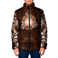 New Zealand Matariki Tupuanuku Padded Jacket Maori Moko Brown Galaxy LT05 Men Brown - Polynesian Pride