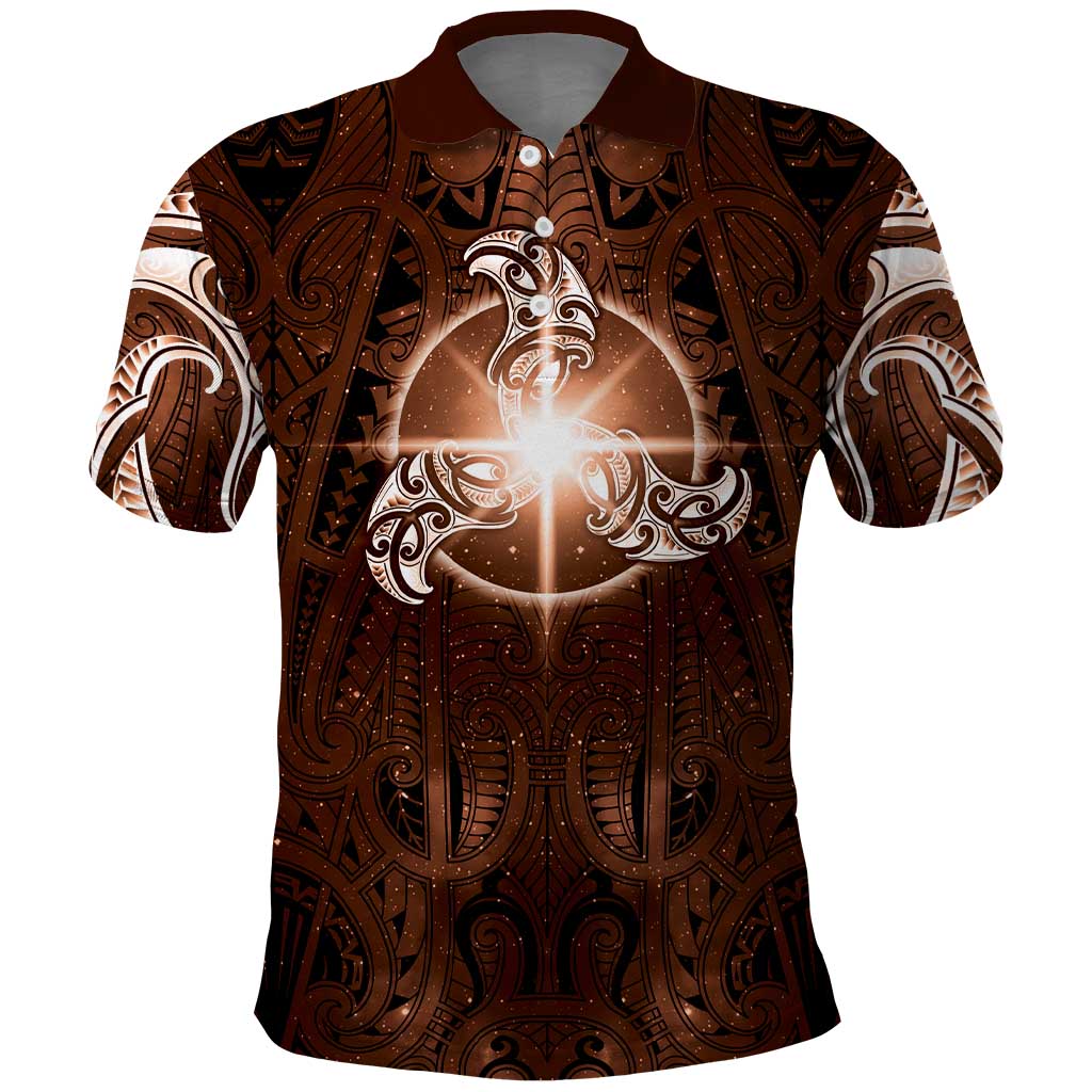 New Zealand Matariki Tupuanuku Polo Shirt Maori Moko Brown Galaxy LT05 Brown - Polynesian Pride
