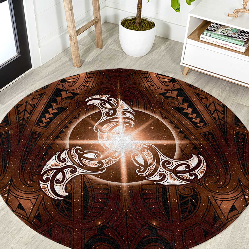 New Zealand Matariki Tupuanuku Round Carpet Maori Moko Brown Galaxy LT05 Brown - Polynesian Pride