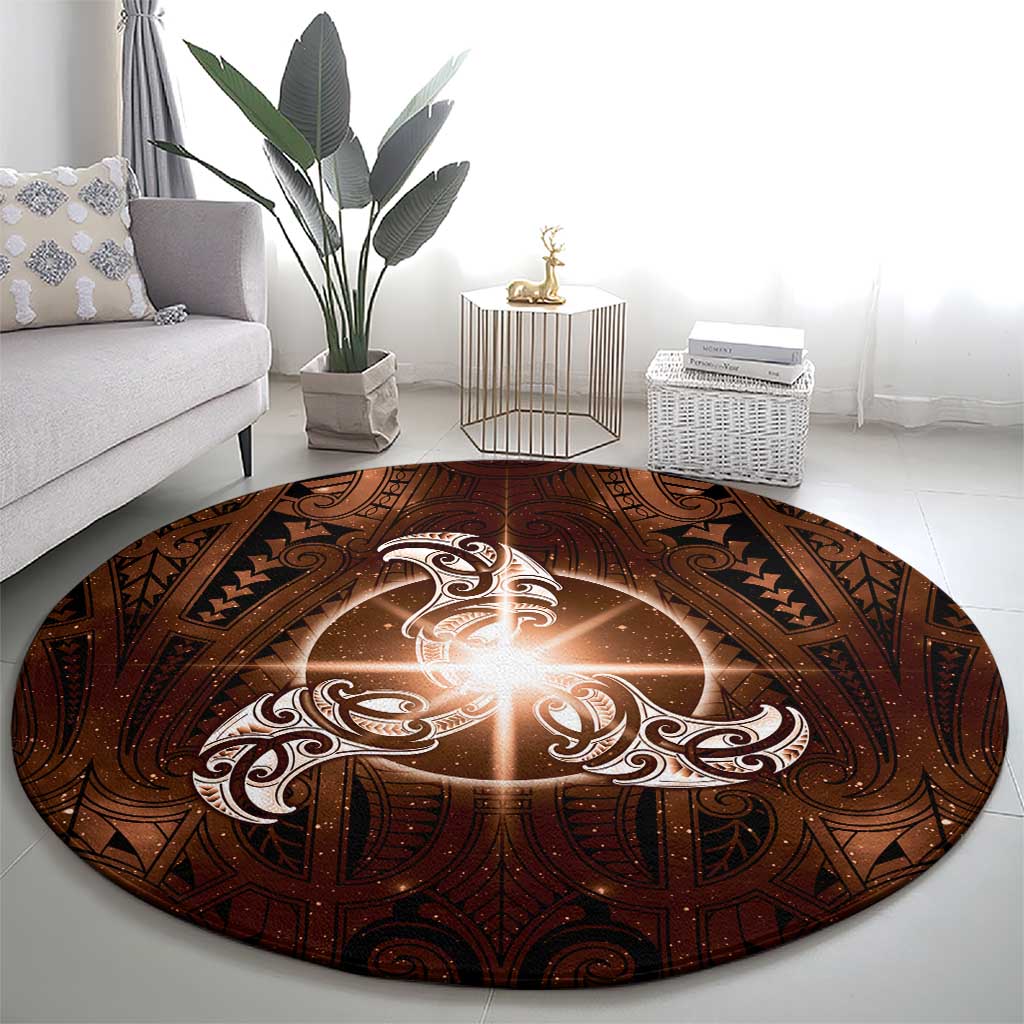 New Zealand Matariki Tupuanuku Round Carpet Maori Moko Brown Galaxy LT05 - Polynesian Pride