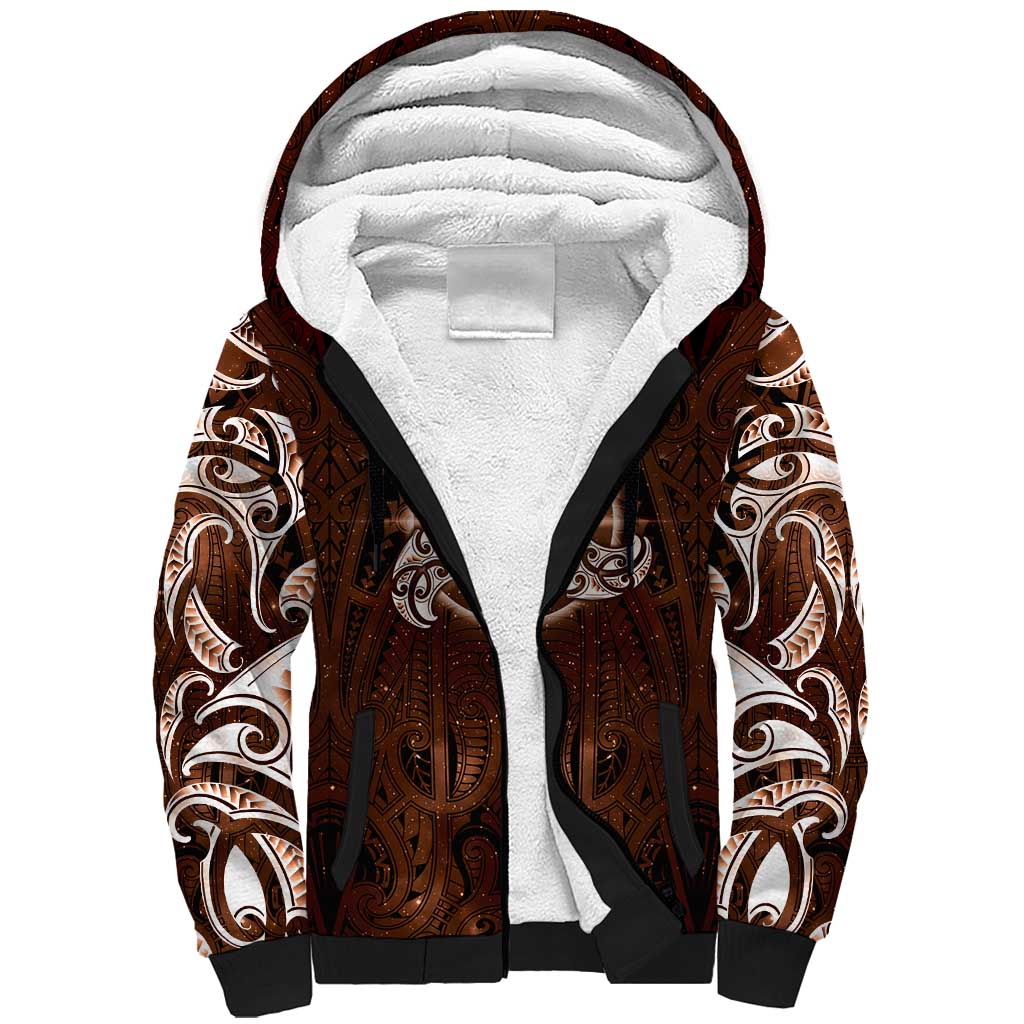 New Zealand Matariki Tupuanuku Sherpa Hoodie Maori Moko Brown Galaxy