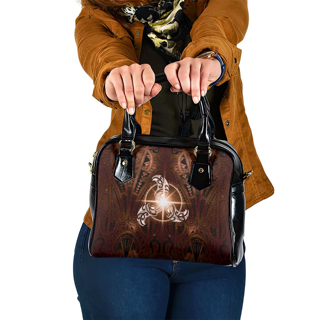 New Zealand Matariki Tupuanuku Shoulder Handbag Maori Moko Brown Galaxy LT05 One Size Brown - Polynesian Pride
