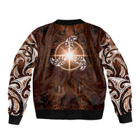 New Zealand Matariki Tupuanuku Sleeve Zip Bomber Jacket Maori Moko Brown Galaxy LT05 - Polynesian Pride