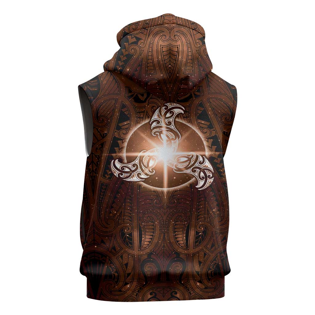 New Zealand Matariki Tupuanuku Sleeveless Hoodie Maori Moko Brown Galaxy