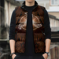 New Zealand Matariki Tupuanuku Sleeveless Puffer Jacket Maori Moko Brown Galaxy LT05 - Polynesian Pride