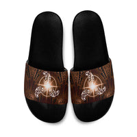 New Zealand Matariki Tupuanuku Slide Sandals Maori Moko Brown Galaxy LT05 Brown - Polynesian Pride